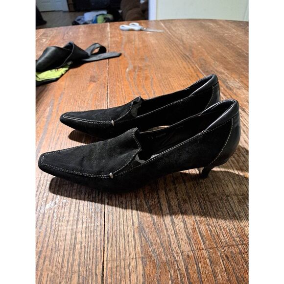 Donald J Pliner Women 7.5 Narrow Merrick Black Suede Square Toe Low Heel Shoes - Picture 3 of 6